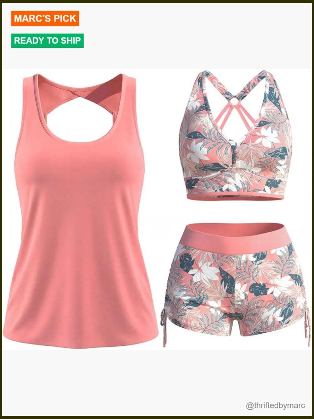 Classic 3 Piece Tankini Set with Tank Top, Sports Bra & Board Shorts